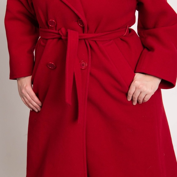 Mallia Fashions Ltd Vintage Double Breasted Red Pure Virgin Wool Long Pea Coat - Picture 7 of 13
